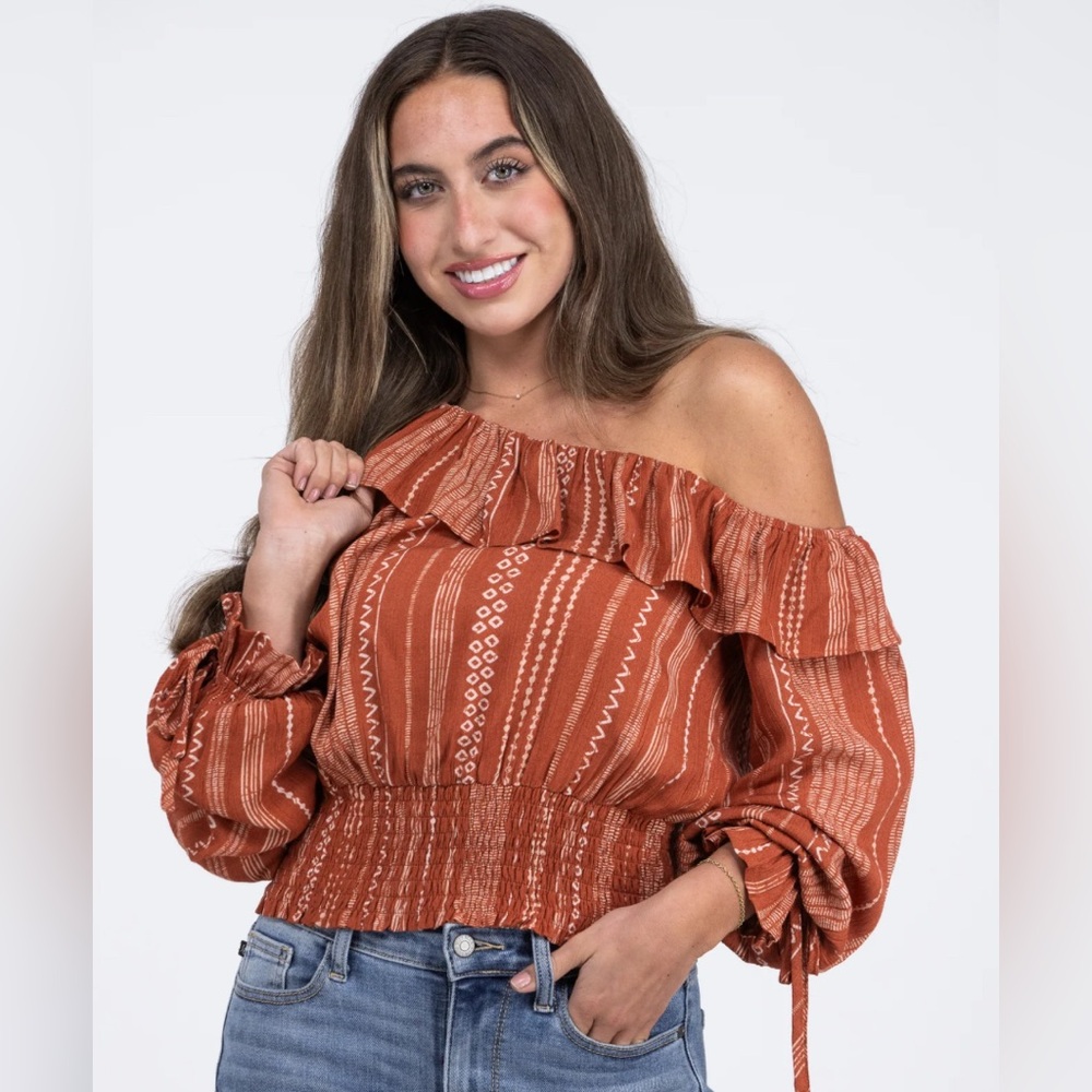 Savanna Jane Off-Shoulder Rust Blouse